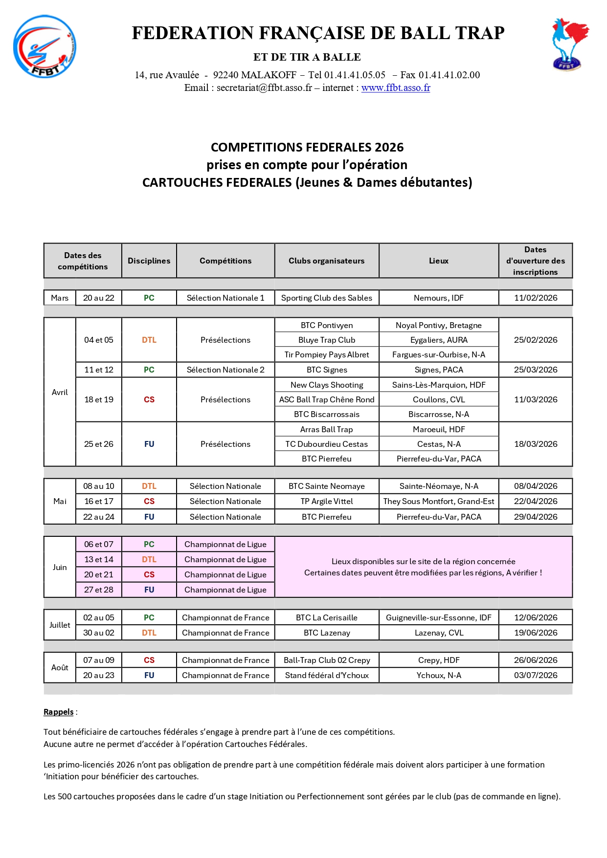 2026 - Commandes Cartouches Jeunes et Dames Débutantes - Infos TIREURS - Pour affichage Club_page-0002_1